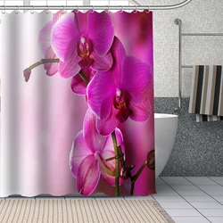 Flower Shower Curtain 3D Printed Red Orchid Pattern Fabric Waterproof Polyester Home Decor Bath Curtain Bathroom Cortina De Baño