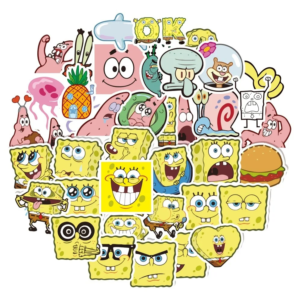 

40/80PCS Lovely Spongebobs Anime Stickers for Laptop Phone Case Skateboard Decal Waterproof Handaccount Stickers Decorative Toys