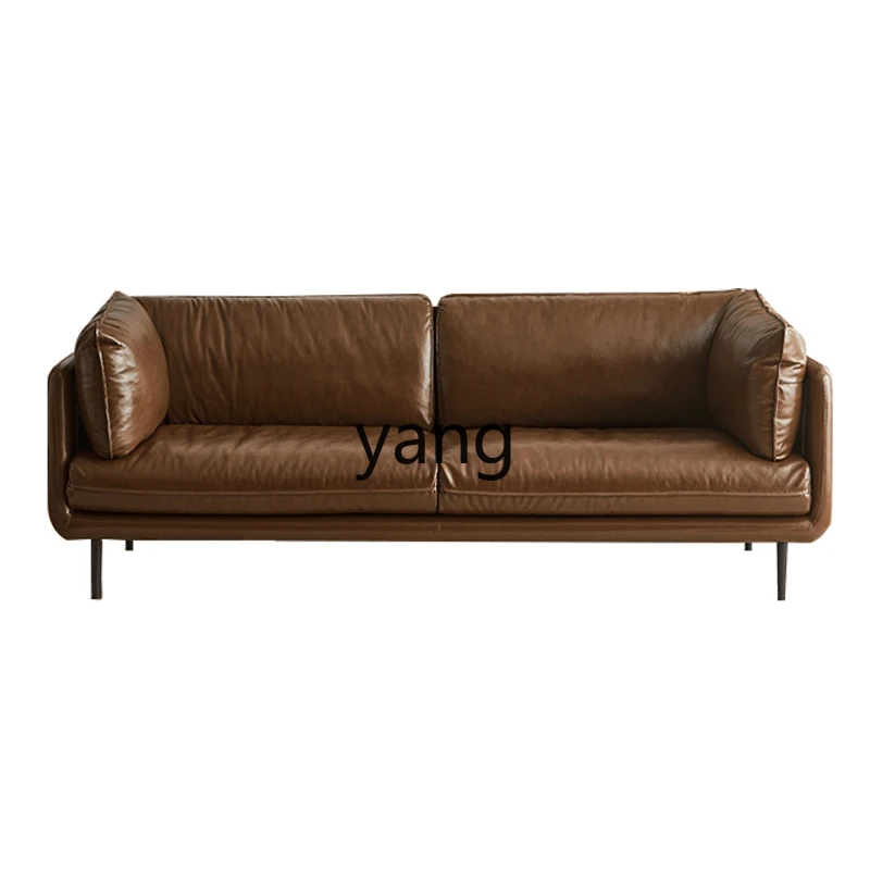 

LH medieval style oil wax leather sofa living room three-person retro sofa small apartment