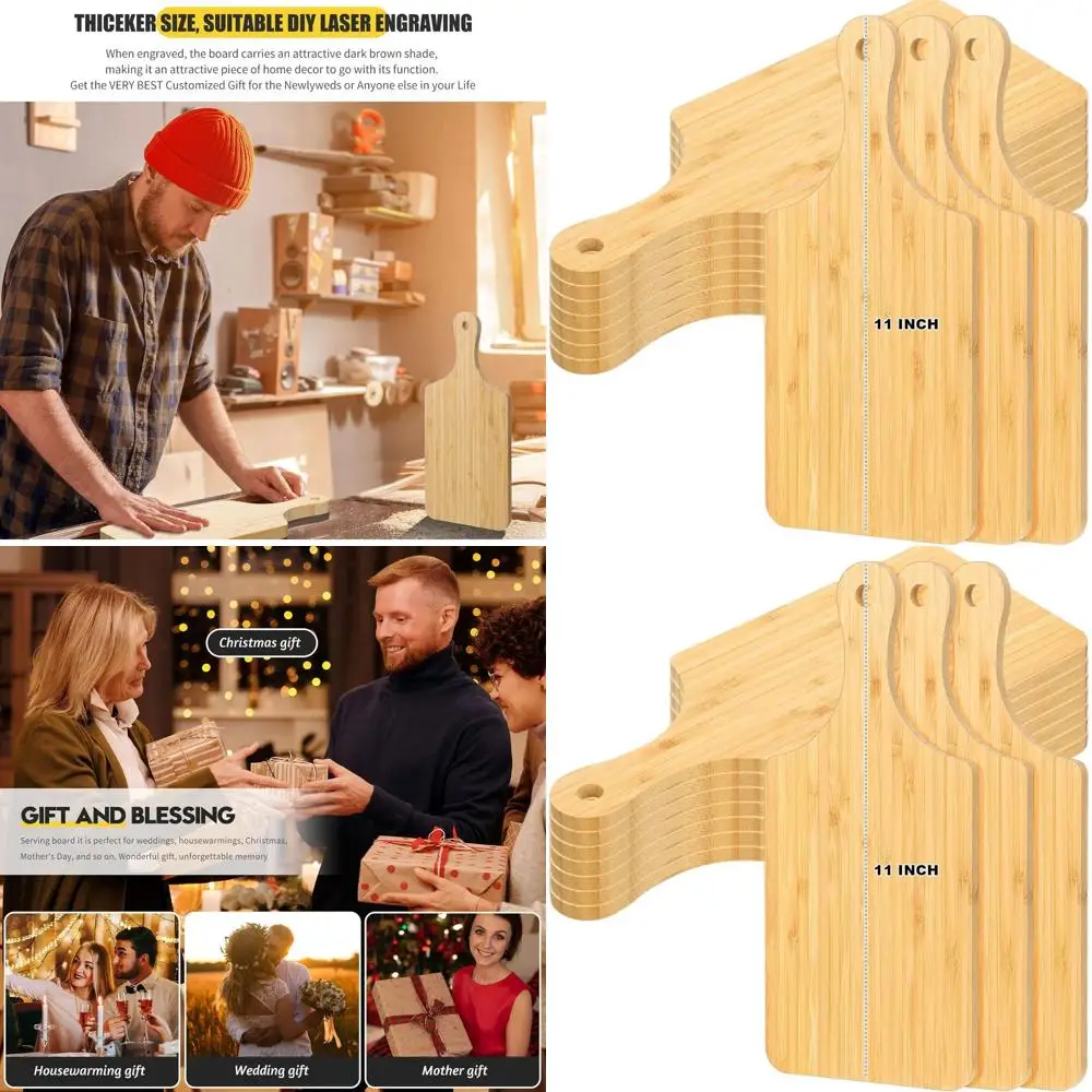 

10 Pcs Mini Charcuterie Boards, 11x5 Inch Bamboo Chopping Boards with Handle, Ideal for Serving, DIY, Valentine's Day, Weddings,