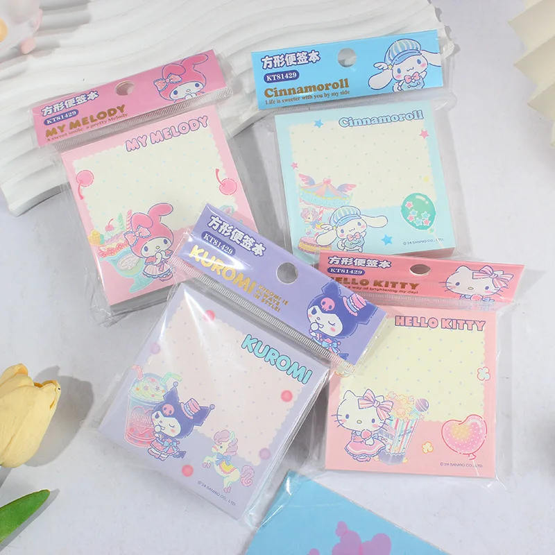 Imagem -03 - Sanrio Kitty Memo Pad Kawaii Cinnamoroll Sticky Notes Etiqueta de Papelaria Planejador Notepad Etiqueta Post Abastecimento Escolar Pcs por Lote