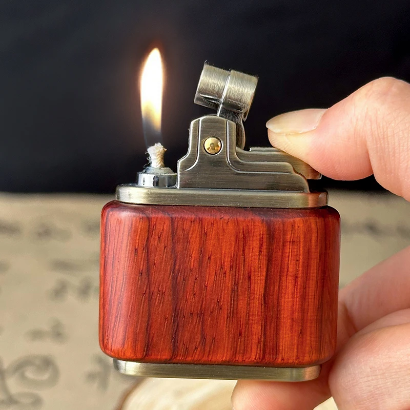 Zorro Pure Copper Kerosene Lighter Retro Nostalgic Handmade Wood Shell Grinding Wheel Lighter Cigarette Accessories Men\'s Gift