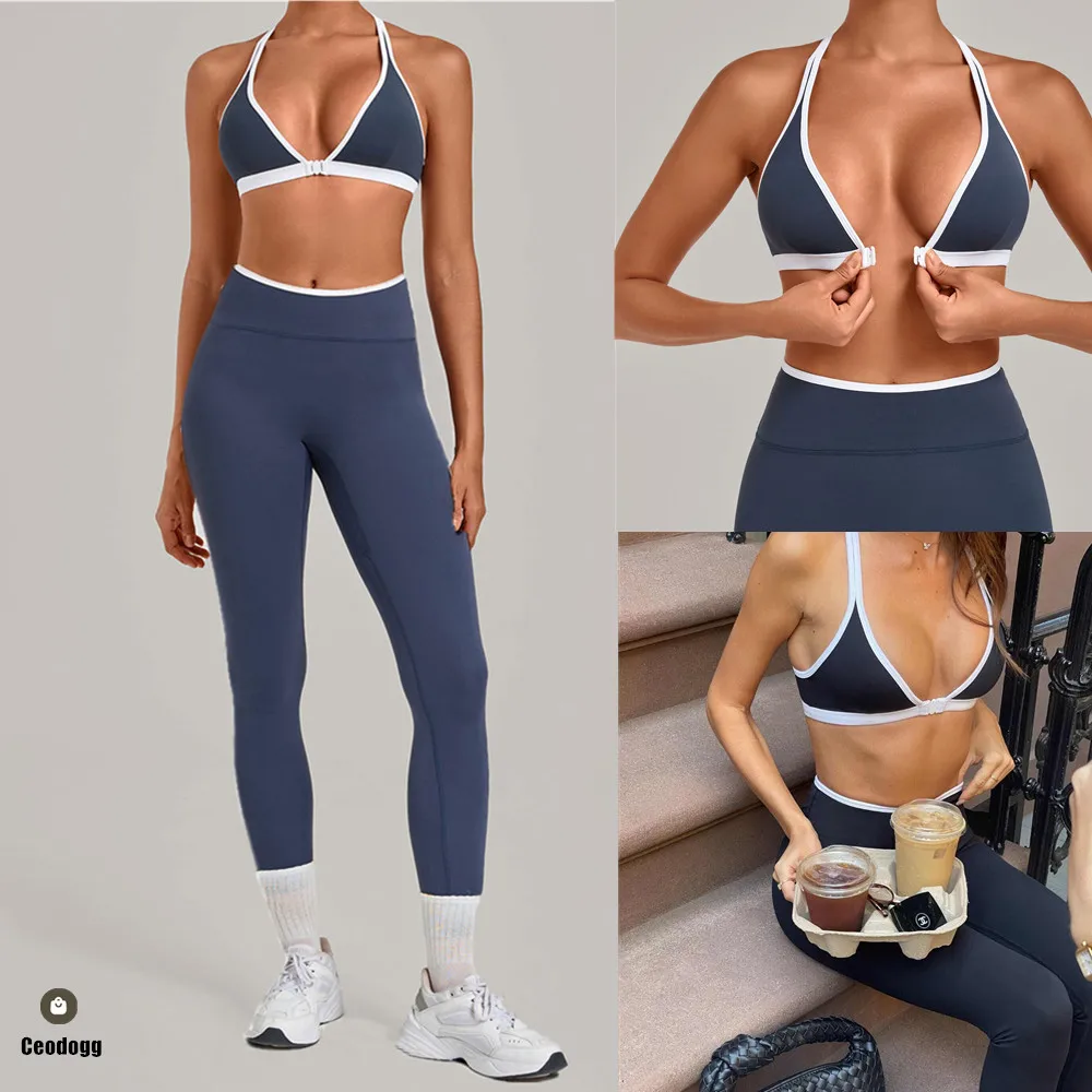 2PCS Woman Adjustable Sports Bra Yoga Set Workout Top High Strength Workout Push Up Gym Pant Running Exercise Leggings XP58