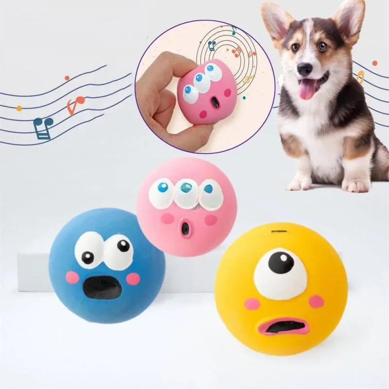 Puppy Toy Ball Cute Cartoon Big Eyeball Squeaking Sound Rubber Balls Dog Making Sounds Chews Playth Interactive Pet Toys Sphere