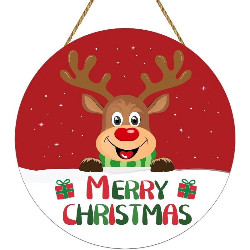 لافتة باب عيد الميلاد الرنة اللطيفة، شماعة خشبية لعيد الميلاد المجيد لشرفة الباب الأمامي، ديكور الحائط ديكور المنزل الداخلي للعطلات