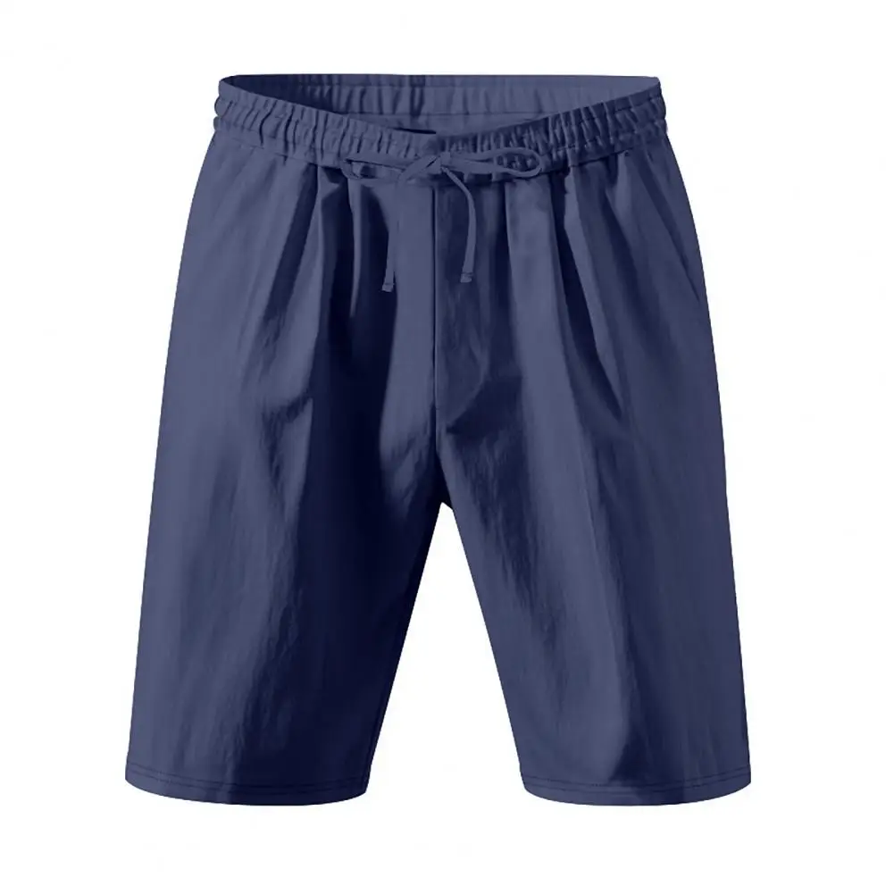 2025 Men Flax Beach Shorts Pockets Drawstring Elastic Waist Solid Color Versatile Casual Quick-dry Beach Shorts Swim Trunks