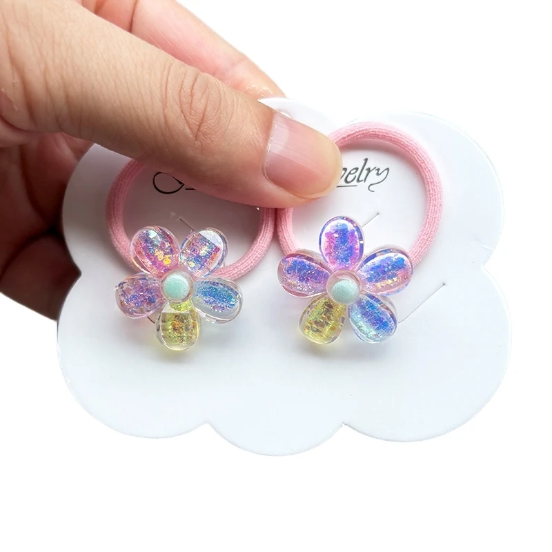 2PCS Cute Cut Colorful Flowers Kids Hairpins Children Headwear Baby Hair Clips Girl Hair Accessories Elastic Hair Bands