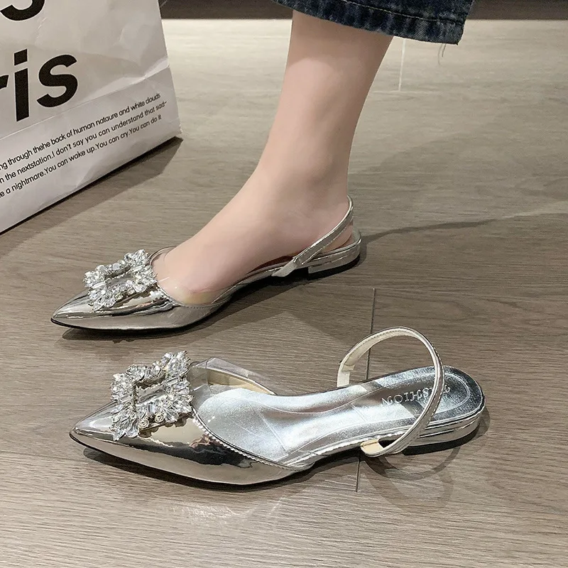 Elegant Thin High Heels Pumps for Women 2024 Spring Rhinestones Buckle Shallow Mouth Single Shoes Woman Pointed Toe Office Shoes