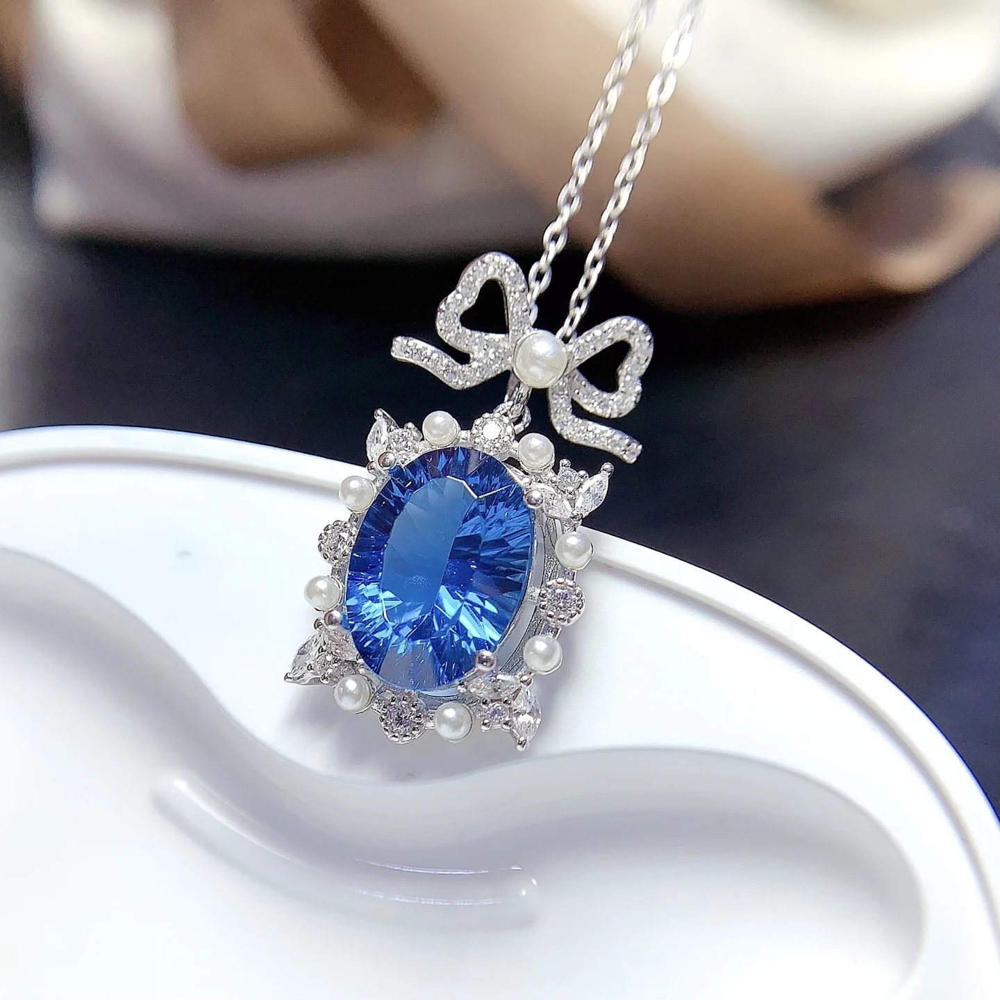 S925 Sterling Silver Inlay 10x14mm Natural topaz Pendant Necklace for Women Fine Charm Weddings Jewelry Certificate