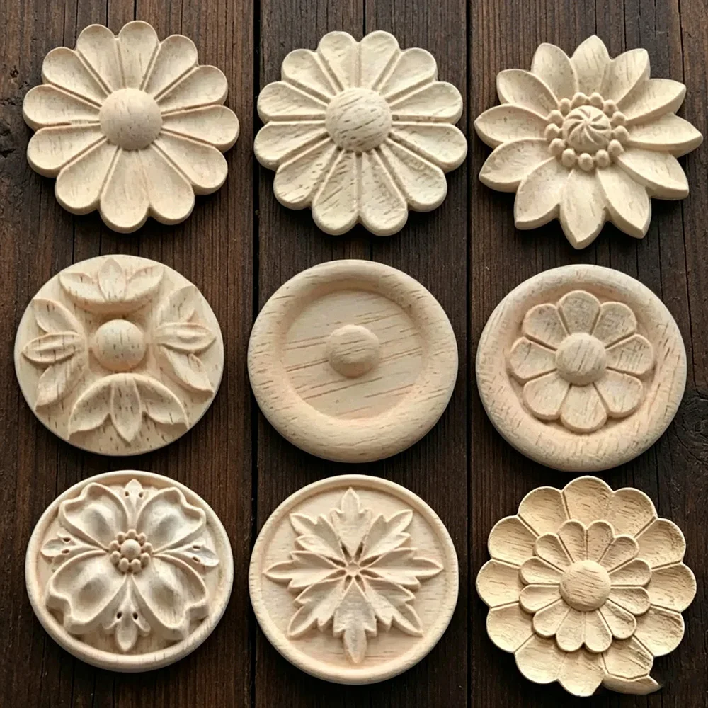 10PCS Wood Floral Appliques for Furniture Antique Onlays Moulding Home Decor Wood Carving Decor Wall Decal Vintage Figurines