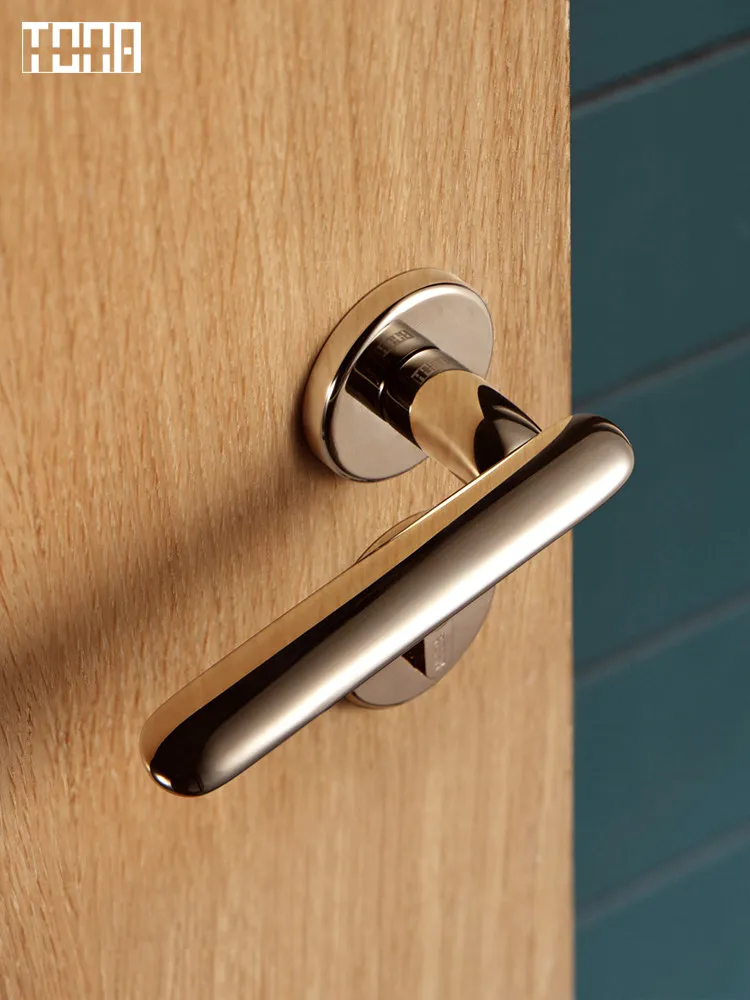 Residential Use Titanium Silver Brass Door Lever Simple Lock Set Glossy Magnetic Door Lock High End Hardware for Inner Door