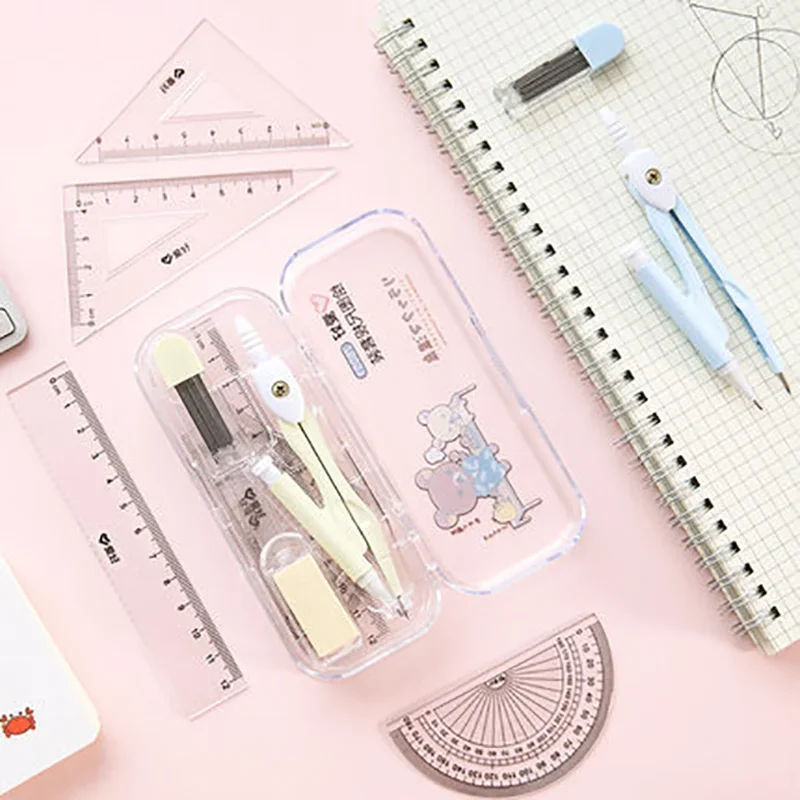 AIHAO 78051 Rilakkuma Metal Compass Ruler Triangle Ruler Set School Stationery For Junior Middle School Students