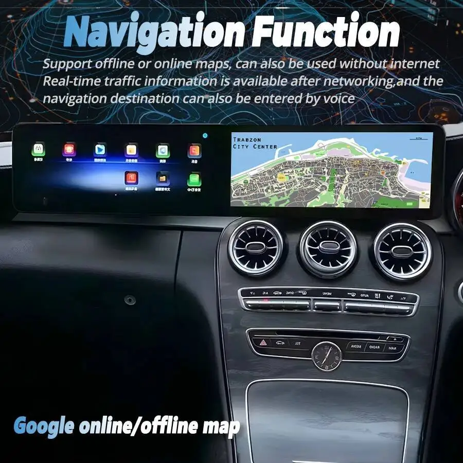 القيادة باليد اليمنى لمرسيدس بنز C الفئة W205 Glc X253 C180 C200 C220 C300 C350 2016-2022 شاشة مزدوجة أندرويد Carplay GPS