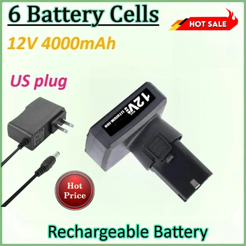 

6 Battery Cells 12V 4000mAh Rechargeable Lithium-Ion Battery for Cordless Screwdriver Electric Pistol Drill Mini Angle Grinder