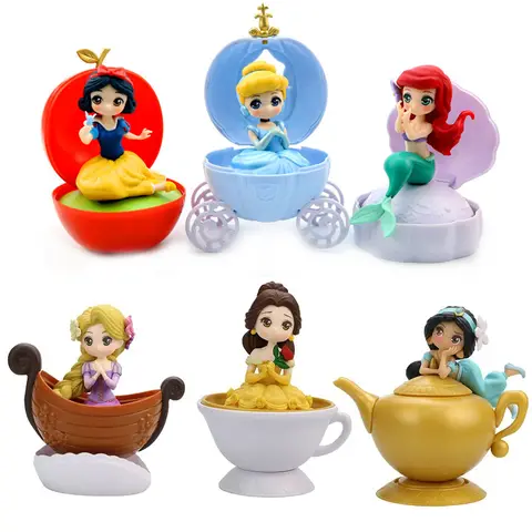 3Pcs/Set Princess Figures Snow White Ariel Cinderella Twisted Egg Toy Model Doll Belle Rapunzel Jasmine Ball Figurines Kids Gift