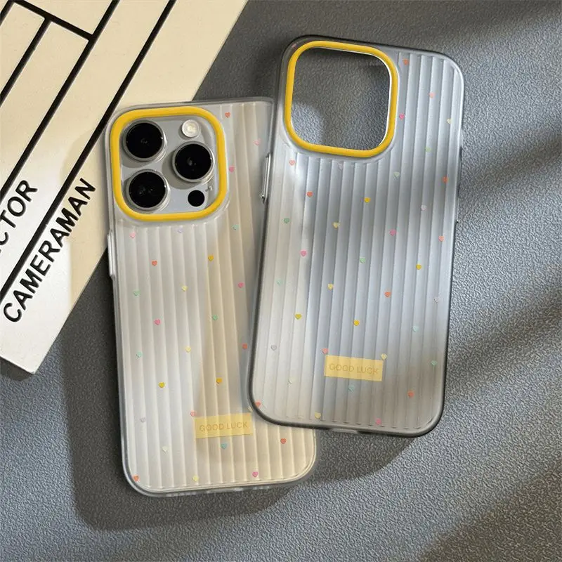 

Phone Case For iphone 16 15 14 13 12 11 Pro Max Plus New INS Color Love Print Stripes Frosted Transparent Soft Protective Cover