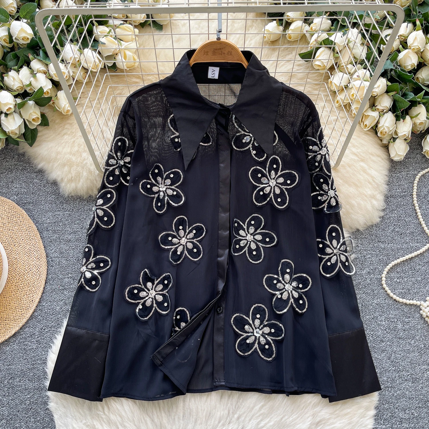 

Vintage Elegant turn-down collar button long sleeve Blouse Fashion Shirt Chic Top Fairy autumn women clothing