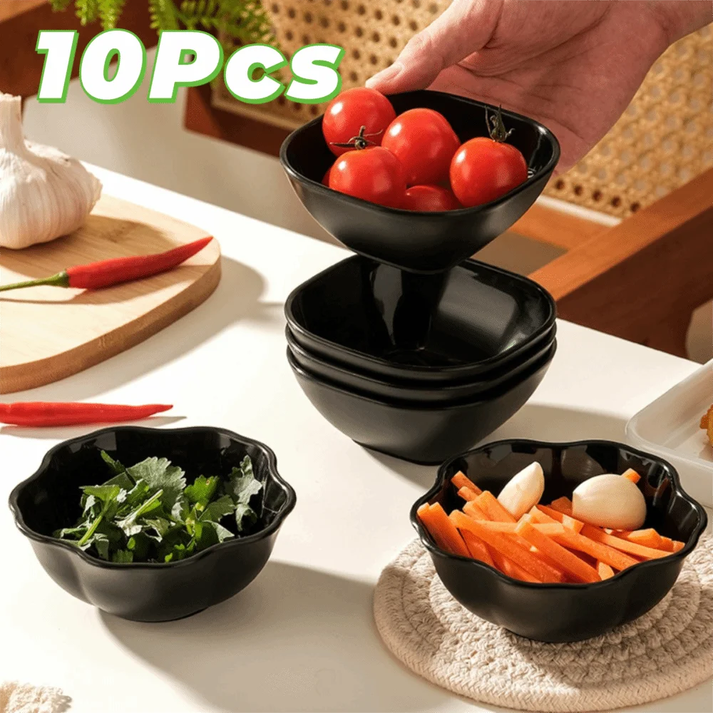 10 Piece Multifunctional Flower/Square Seasoning Dish Black Thickened Sauce Dish Plastic Appetizer Dish Hot Pot