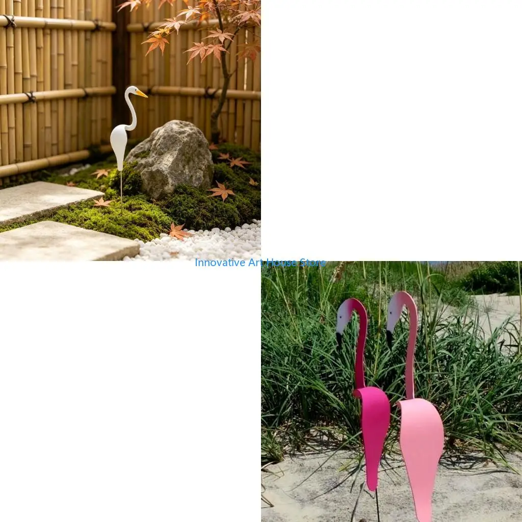 E1PC Outdoor Bird Lawn Stake Accent with Metal Panel and Yard Pick for Flower Bed Porch Border Home Landscape Display