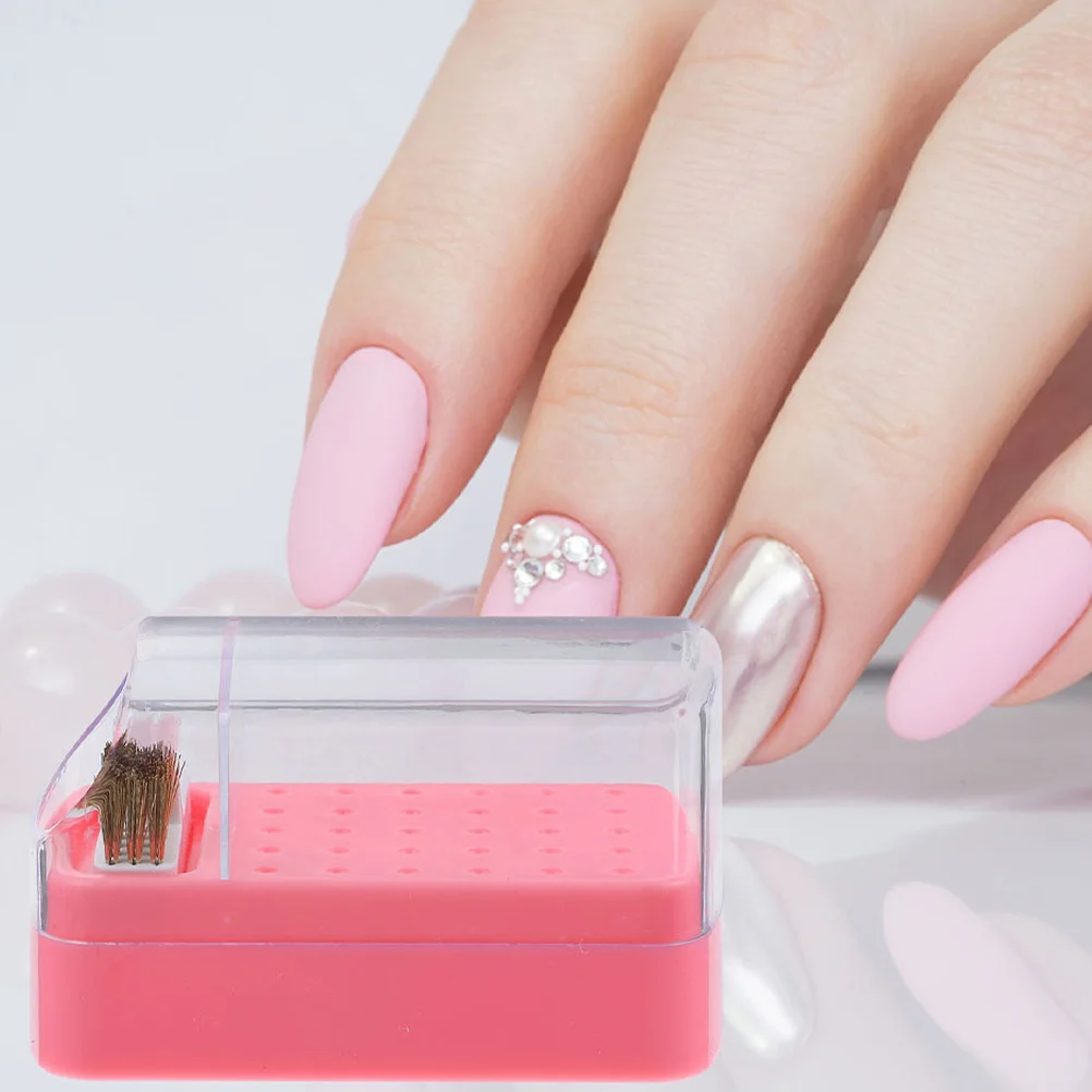 3 قطعة مانيكير لقمة ثقب صندوق حامل 30 ثقوب المحمولة مسمار مثقاب الخشب المنظم حامل مع فرشاة تنظيف لتخزين مكتب الأظافر