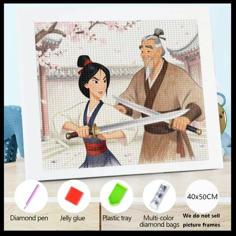 

DIY 5D полная дрель Мулан и отец меч тренировочный набор для алмазной живописи 40x50 см, геройский воин принцесса горный хрусталь вышивка искусство