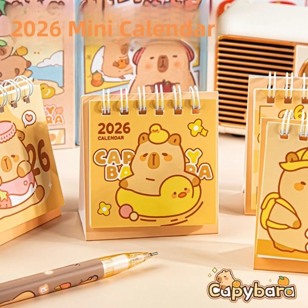 

Cartoon Capybara/Panda 2026 Desk Calendar Portable Desktop Decoration Mini Calendar Coil Schedule Planner Office School Supplies