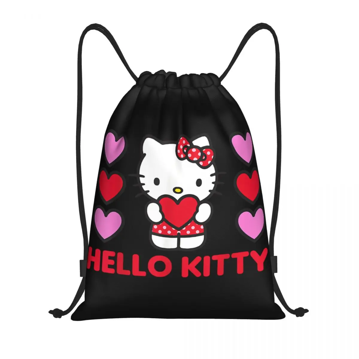 

Custom Hello Kitty Valentine Hearts Drawstring Bag Women Men Foldable Sports Gym Sackpack Training Storage Backpacks