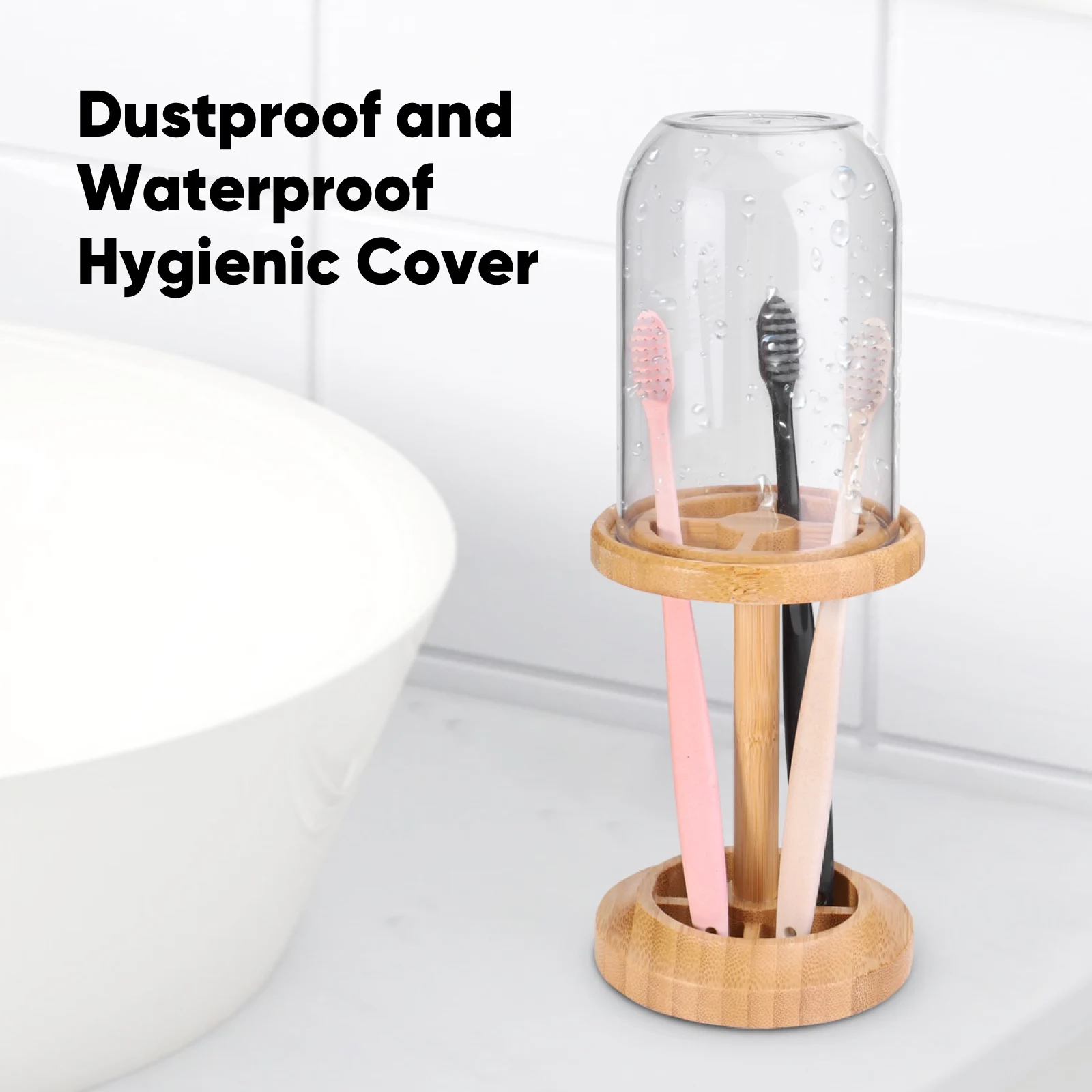 Bathroom Toothbrush Holder Dust-Proof Bamboo Toothpaste Toothbrush Rack With Transparent Mouthwash Cup Bathroom Accessories