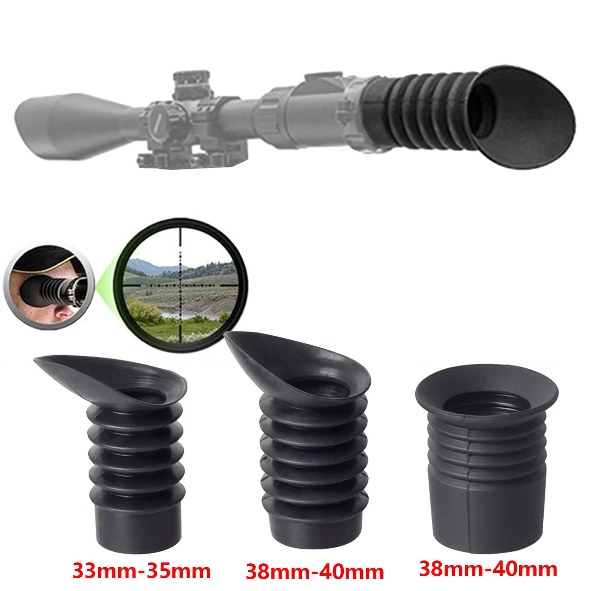 Protector de Ocular Flexible para Cacería de 32-35/38-40 mm, Cubierta de Goma Antirreculho, Protector de Ojo, Antimpactos