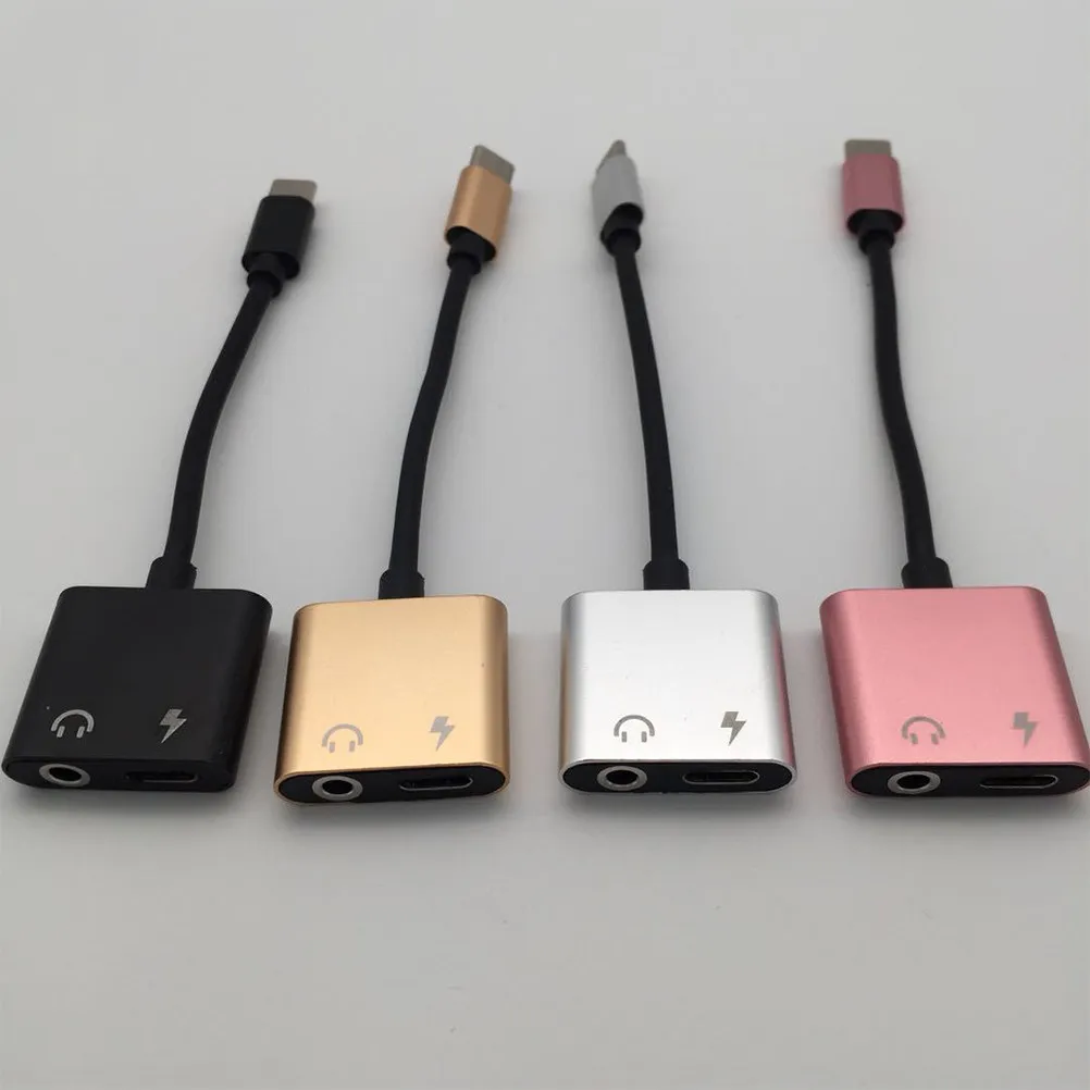 2 in 1 USB Type C to 3.5mm Audio Charging Adapter Cable Aluminum Shell Plug and Play Support Mic Input Stereo Sound for