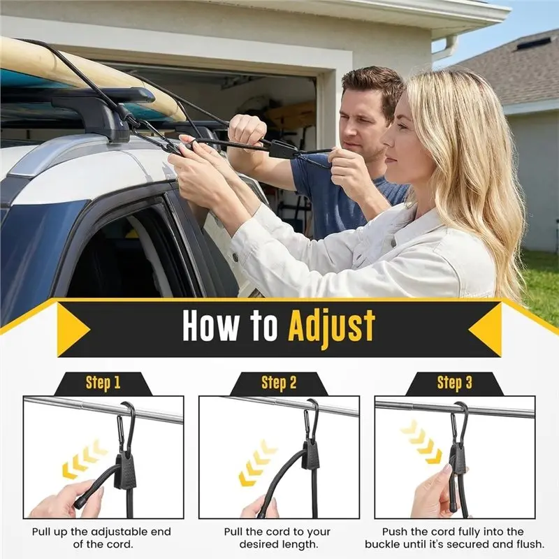 ABUN-Adjustable 4Pcs Elastic Bungee Cords With Hooks Heavy Duty Outdoor Rope For Luggage Straps For Cargos Camping