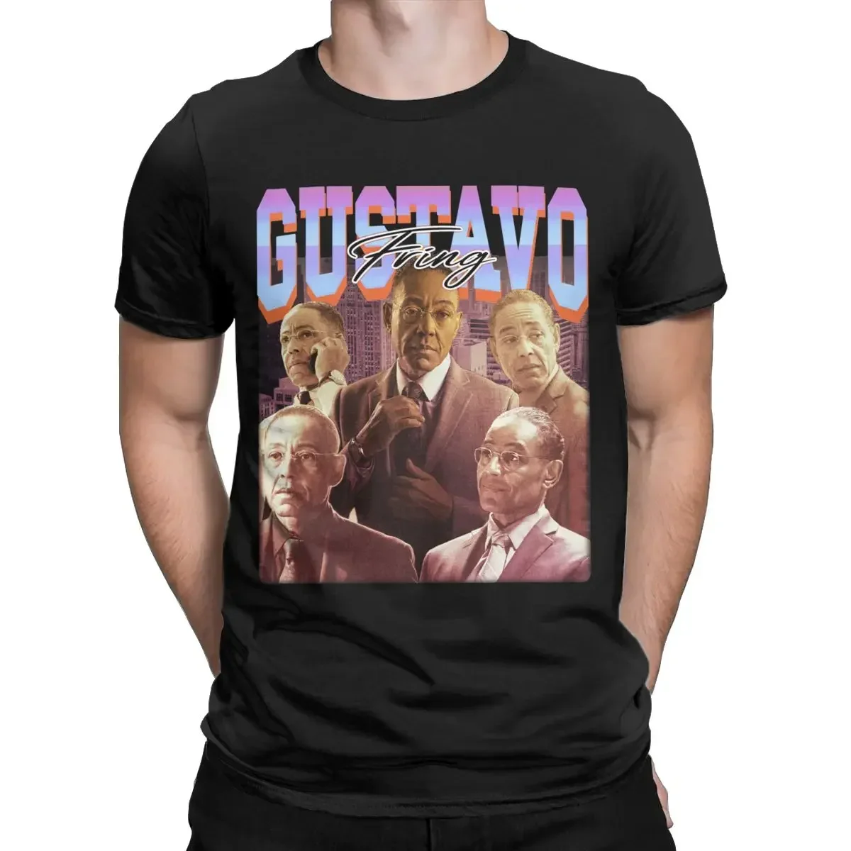 เสื้อผ้าฝ้ายแขนเสื้อสั้นตลกเสื้อยืดของขวัญเสื้อยืดผู้ชาย Gustavo fring 90s RAP Style