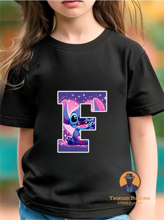 

Stitch Disney Summer Boys and Girls T-shirts Letter Children's Short-sleeved Tie-dyed T-shirts Toddler Clothing for Children