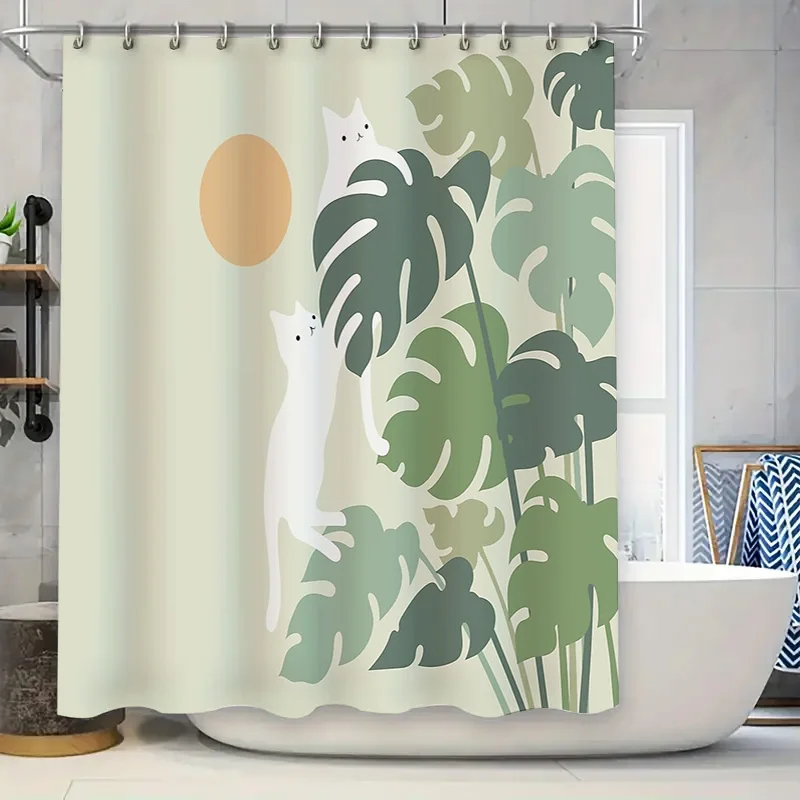 

Занавеска для душа с листьями монстеры, тропические растения, декор для ванной комнаты, зелень, моющаяся ткань, современный художественный узор, тема природы, дом