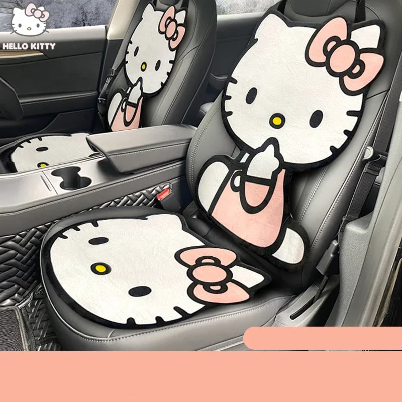 Sanrio Car Seat Cushion Hello Kitty Cartoon Winter Skin-Friendly Plush Cushion Backrest Cute Car Decoration Accessories Gift