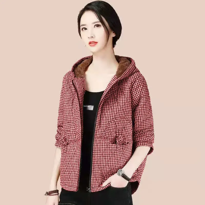 Warm Winter on Sale Quilted Check Lady Parka New in Outerwears Fashion 2024 Cotton Jacket Demi-season Luxury Women's Padded Coat