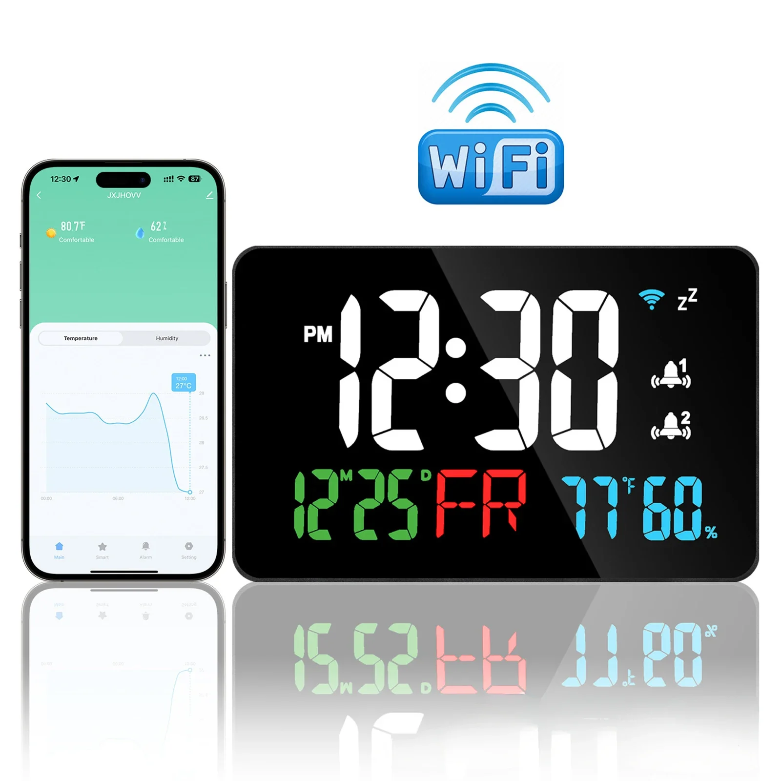 WIFI LED Clock Smart Electronic Digital Temperature And Humidity Atomic Mirror Alarm Clock With Display Desktop Ornament