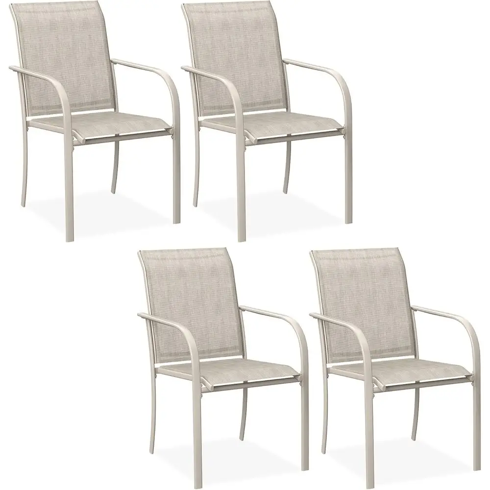 

Stackable Metal Outdoor Dining Chairs Set of 4, Suitable for Garden, Porch, and Lawn in Sandshell Color