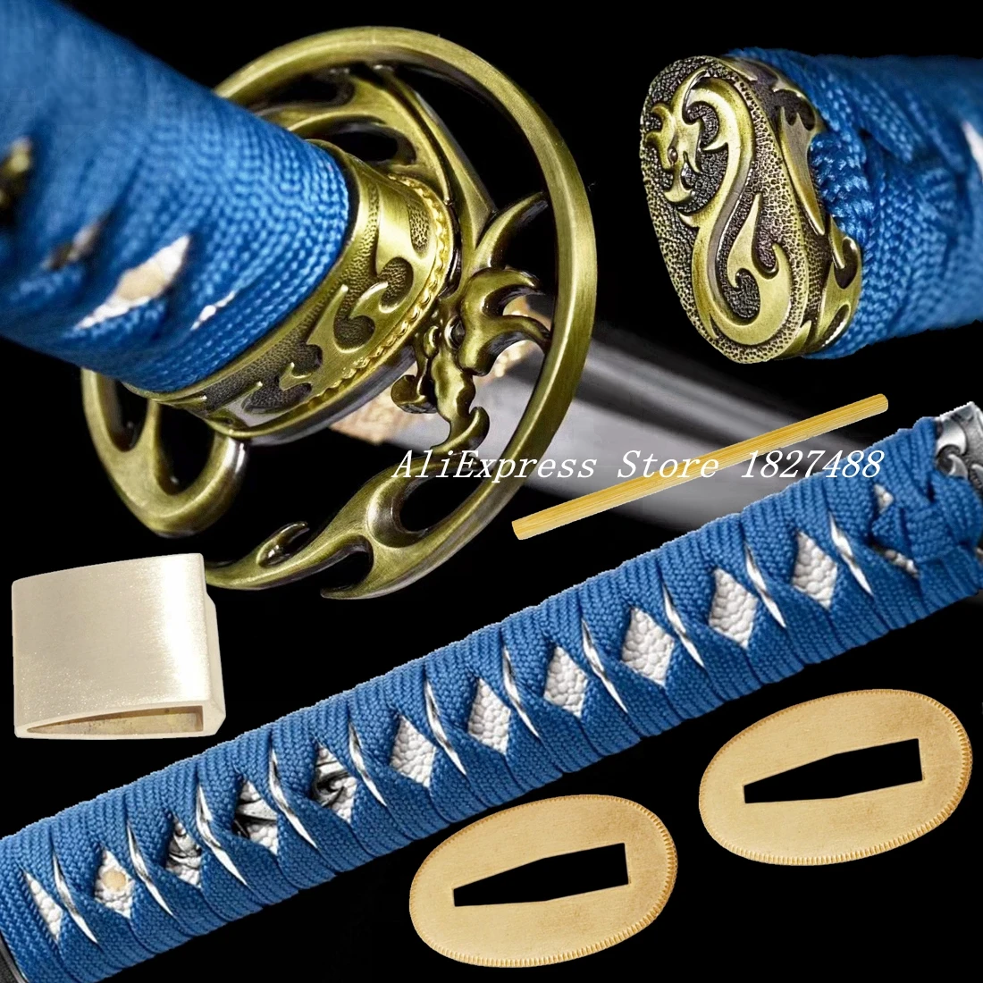 26CM Tsuka/Handle Real Katana Japanese Samurai Sword Fittings Set Dragon Tsuba+Fuchi+Kashira+Menuki+Habaki Seppa Alloy Accessory