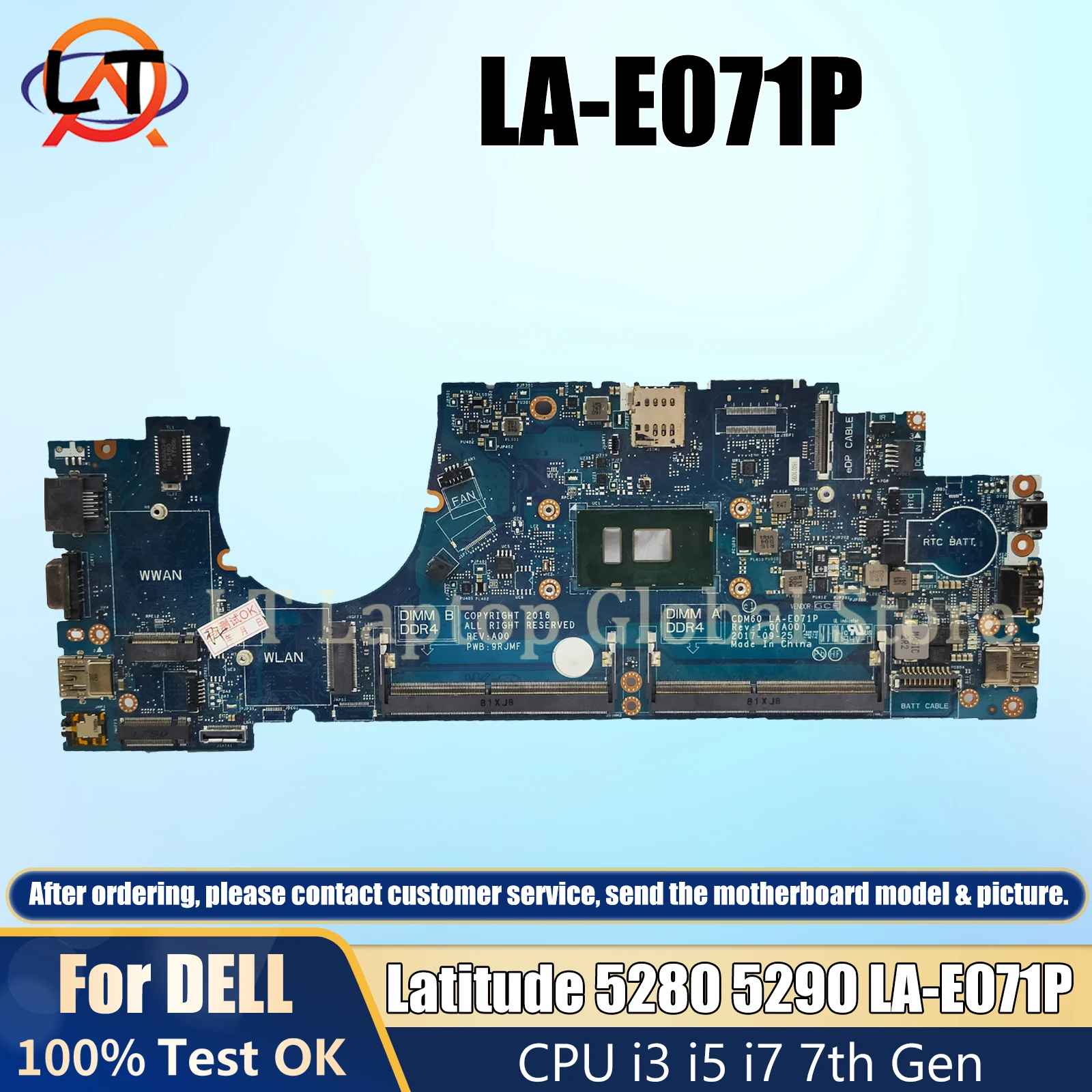 Laptop Motherboard LA-E071P UNTUK Dell Latitude 5280 5290 04T711 03Y392 04X332 Notebook Mainboard dengan CPU i3 i5 i7 7th Gen