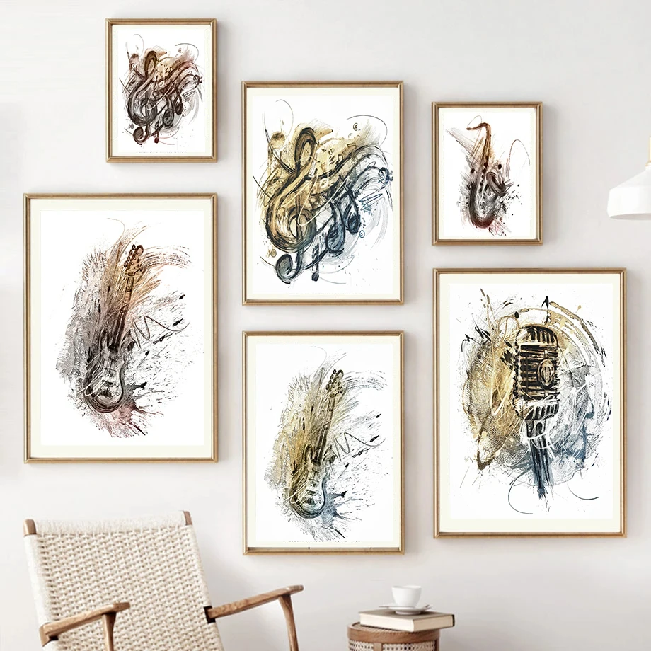 Music Painting Guitar Saxophone Musical Note Microphone Abstraction Fashion Wall Art Canvas Painting Nordic Poster Room Decor