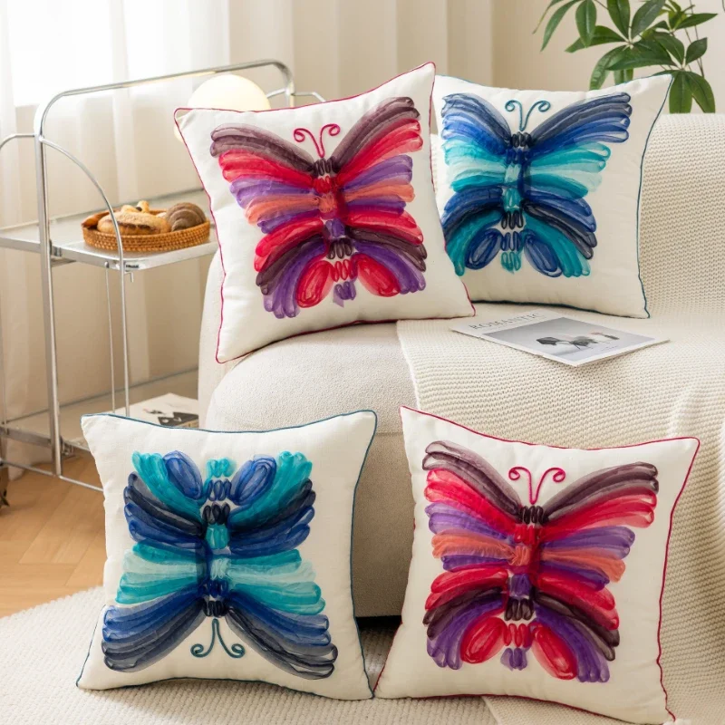 45X45CM Rose Red Blue Throw Pillow Cover Butterfly Light Luxury Waist Cushion Cover Decor Home Decorative Pillowcase