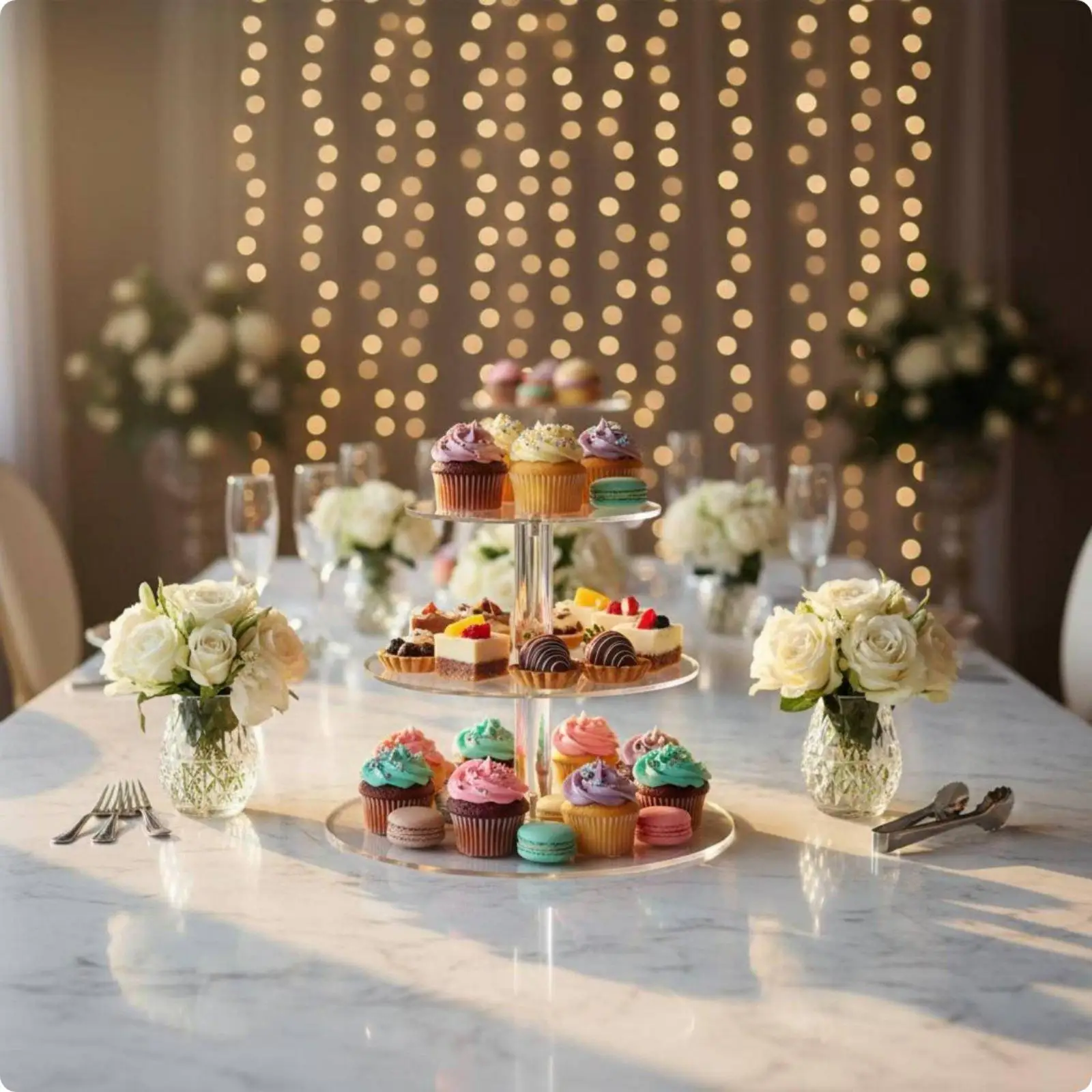Clear Acrylic Cake Stand with Tiered Cupcake Display for Wedding Dessert Table Party Showcase