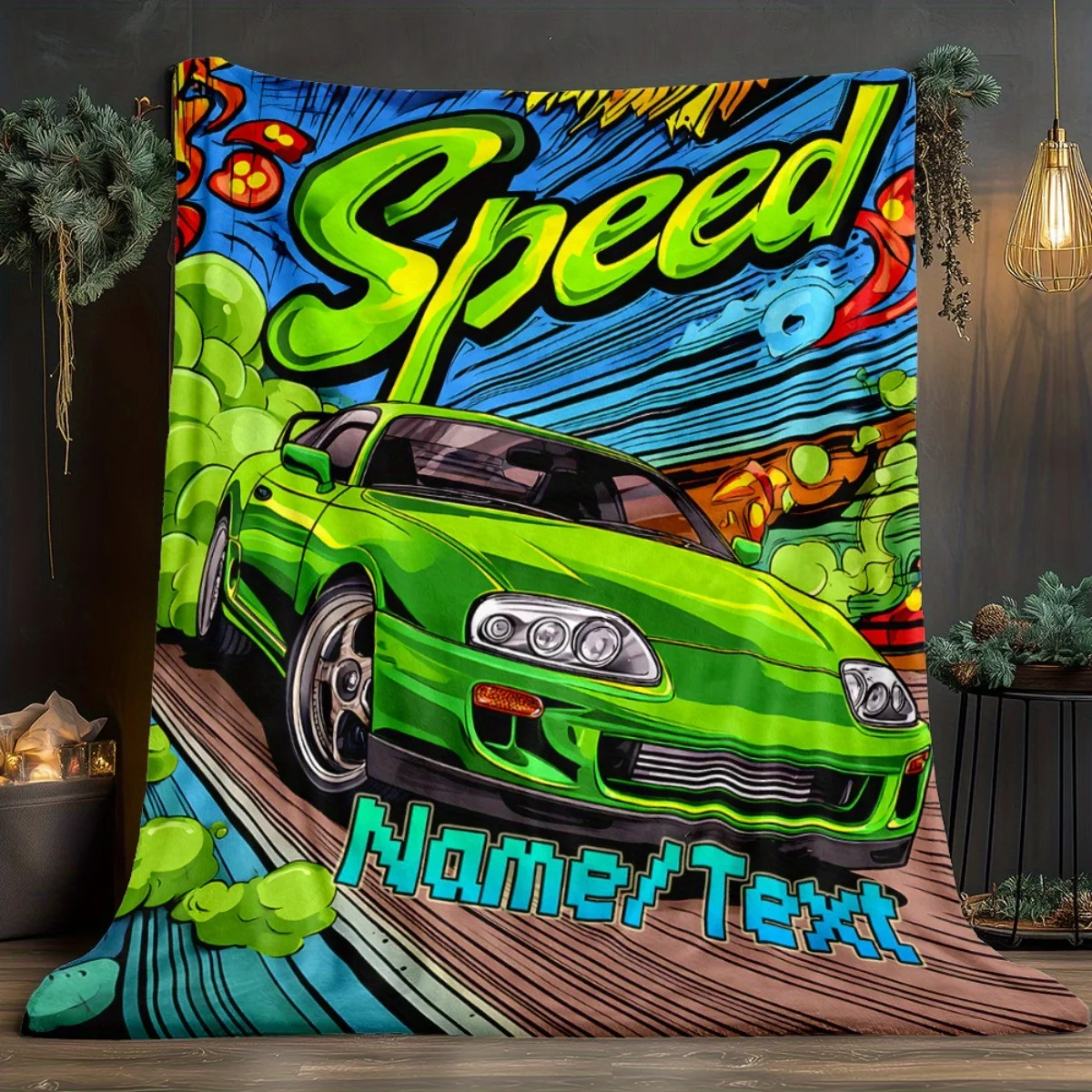 قطعة واحدة من بطانية سيارة السباق المخصصة - اسم/نص مخصص، رمي من الفلانيل خفيف الوزن مع تصميم نص سريع - دافئ ناعم لجميع المواسم #5