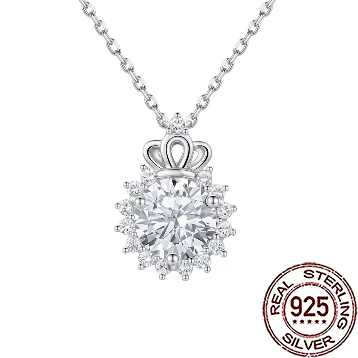 

CWWZircons 925 Sterling Silver Trendy CZ Zircon Crowns Flower Design Pendant Necklace for Women Fine Wedding Party Jewelry SD077