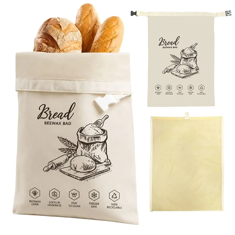 Reusable Beeswax Bread Bags Beeswax Coated Organic Linen Sourdough Bread Bags Large Capacity Freshness Preservation