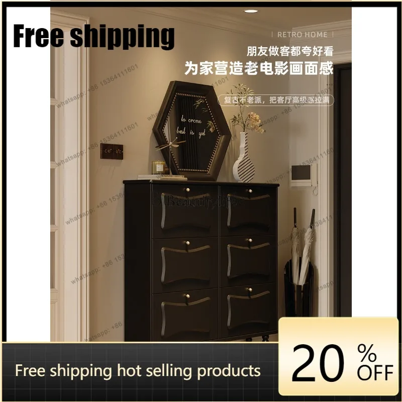 American French retro small apartment household shoe cabinet, ultra-thin tipping bucket in the corridor outside the living room