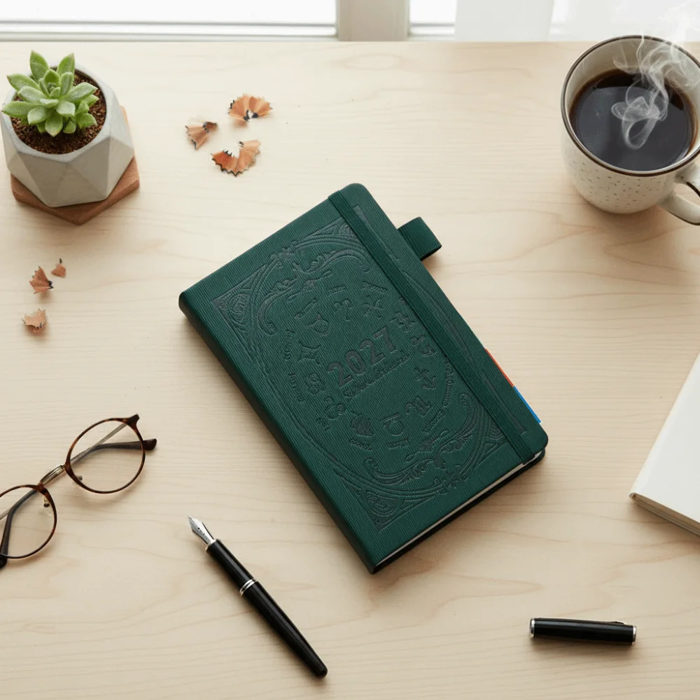A5 2027 Constellation Pattern Calendar Notebook English Wear-resistant Schedule Planner Notepad Constellation Cover Bookmark