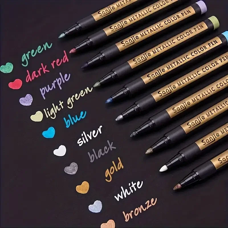 10 Canetas Marcadoras Metálicas de Cores Sortidas - Canetas de Tinta de Ponta Média para Plástico, Arte em Pedra, Scrapbooking e Arte Profissional