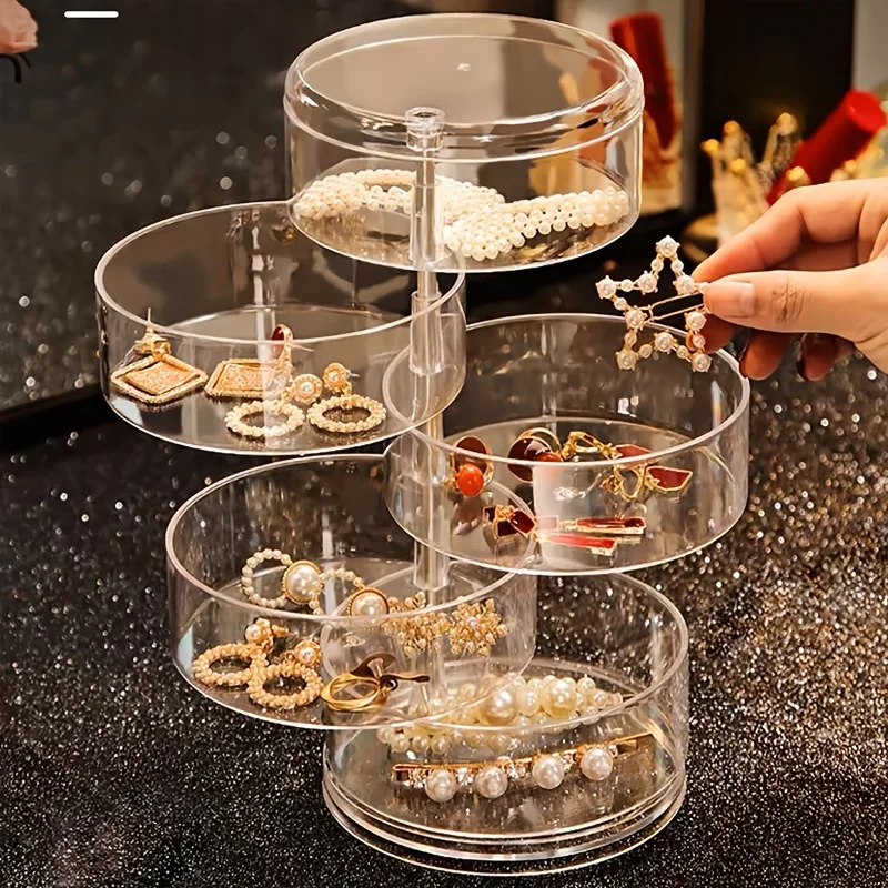 1pc A Large Capacity Rotating Dustproof Jewelry Storage Box in Bohemian Style - Features a Transparent And Durable Design,